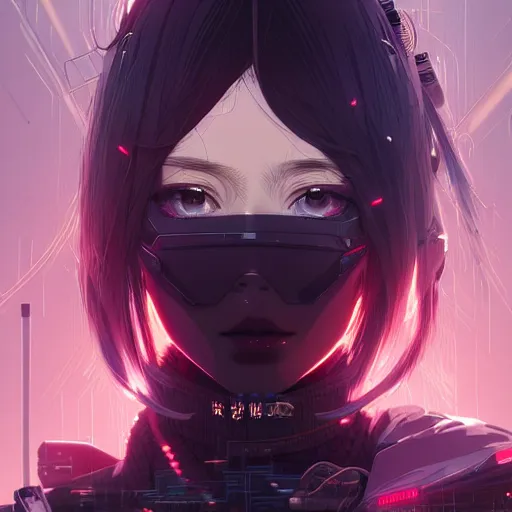 Image similar to by kyoto animation, cool girl wearing cyberpunk intricate streetwear, beautiful, detailed symmetrical close up portrait, intricate complexity, in the style of artgerm and ilya kuvshinov, cell shaded, 4 k, concept art, by wlop, krenz cushart, greg rutkowski, pixiv. cinematic dramatic atmosphere, cinematic lighting, studio quality