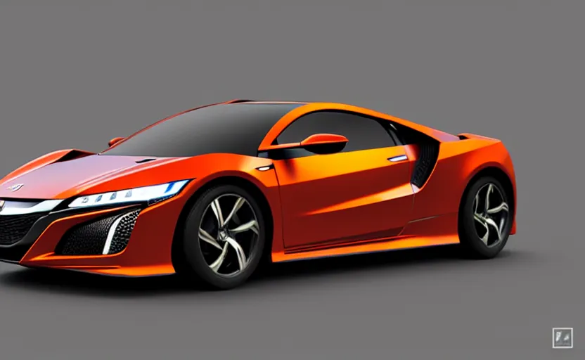 Prompt: honda nsx new prototype, futuristic car, symmetrical mechanical features, designed by polestar, night tokyo metropoly, artificial fog, elegant design, led lights, papaya orange paint, symmetrical wheel rims, hard surfaces modelling, dramatic lighting, rendered in ue 5, made in zbrush, bokeh effect, 1 5 0 mm, sharp focus, 4 k