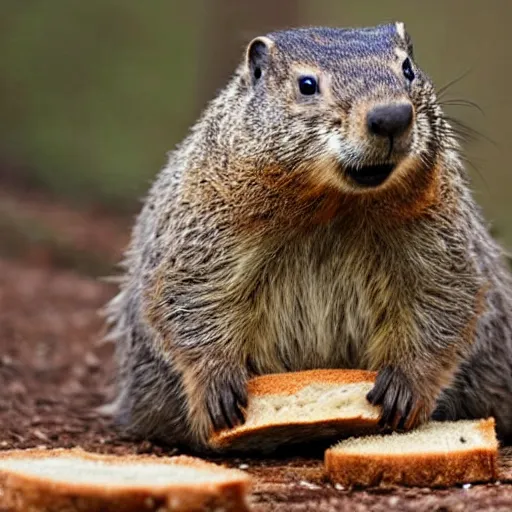 Image similar to a groundhog eating bread