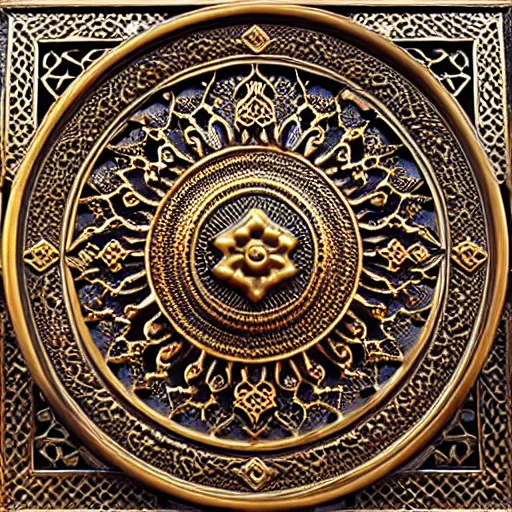 Image similar to gorgeous ornated bronze realistic detailed makkah city wall decoration with filigree