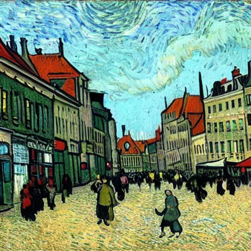 Prompt: city of kortrijk i' a van Gogh