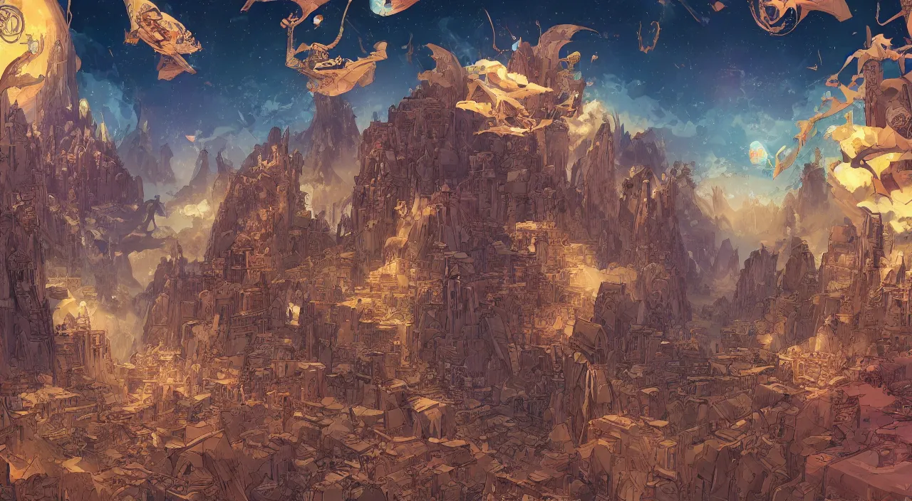 Image similar to vector wonderland bazaar zouk old egypt sky shine epic fantasy painting photoshop that looks like it is from borderlands and by feng zhu and loish and laurie greasley, victo ngai, andreas rocha, john harris