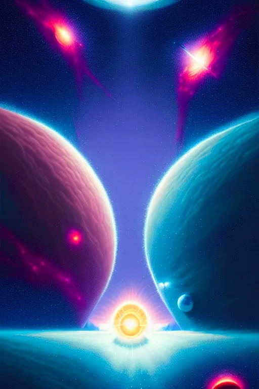 Image similar to celestial collision, birth of a star by christopher balaskas and john harris and dan mumford, hyperrealistic, high detail, ultra detailed, space, nebula, sharp focus, stellar formation, astronomy, science