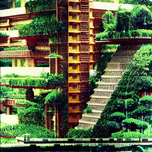 Prompt: frank lloyd wright hanging gardens of babylon futurepunk