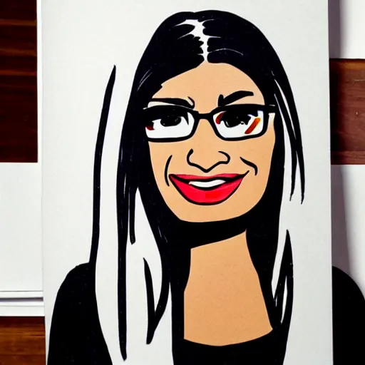 Image similar to a cartoon caricature of mia khalifa, ambient lighting, highly detailed