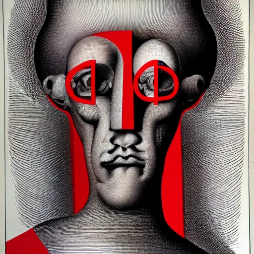 Prompt: red graphic conceptual post - mortem monumental portrait made by escher and william blake and picasso, highly conceptual art, intricate detailed painting, illustration sharp detail, vector sharp graphic, manga 1 9 9 0