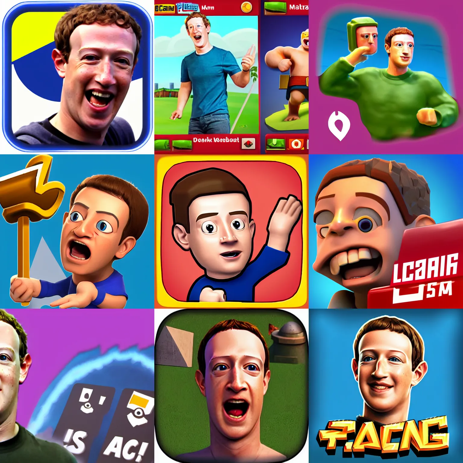 Prompt: screaming mark zuckerberg as the clash of clans app icon