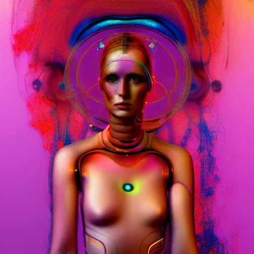 Prompt: a digital painting of a technomancer woman attached by love in a living room of a house. surrounded by synthesized ai djinn hologram, an ultrafine detailed painting by alberto seveso, a silk screen by julian schnabel, featured on deviantart, modern european ink painting, photoillustration, impressionism, biomorphic, behance hd, lovecraftian
