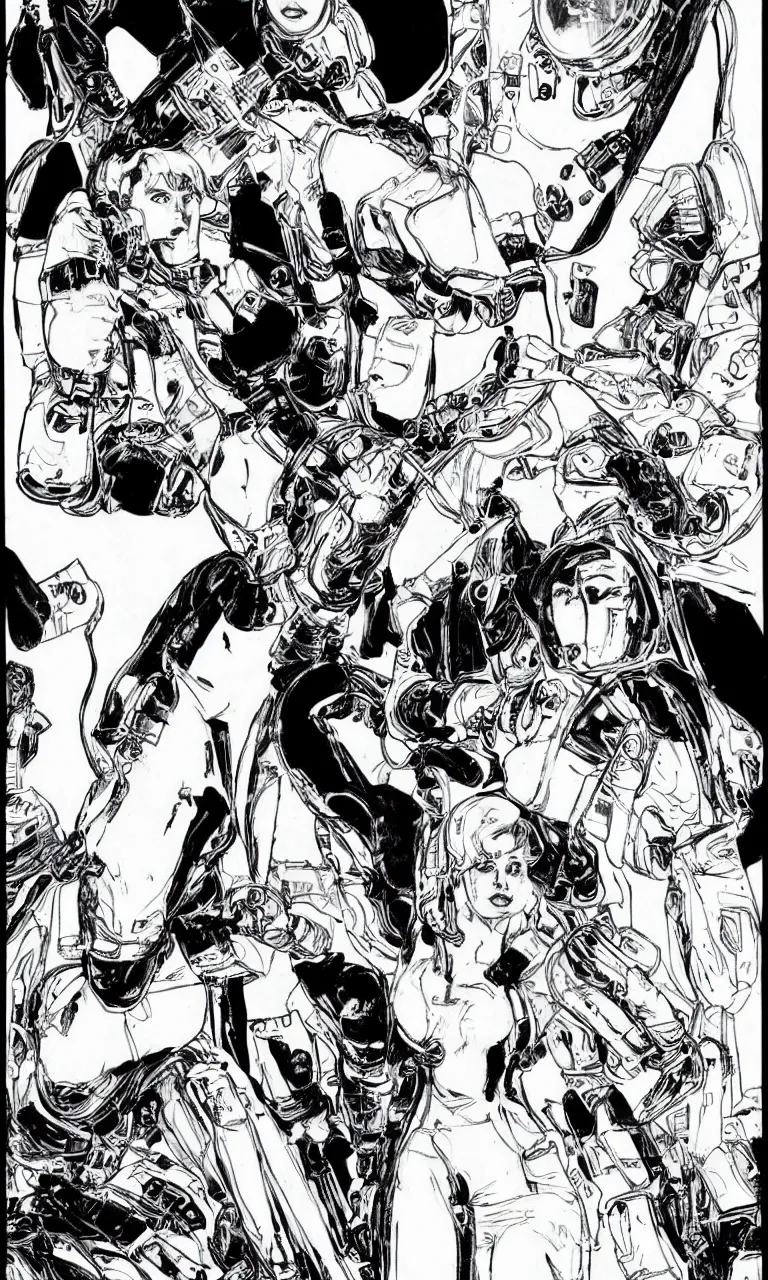 Image similar to black and white comic book art of nicole kidman taking charge in an astronaut suit, jung gi kim, mark schultz, bernie wrightson, jim lee, alphonse mucha