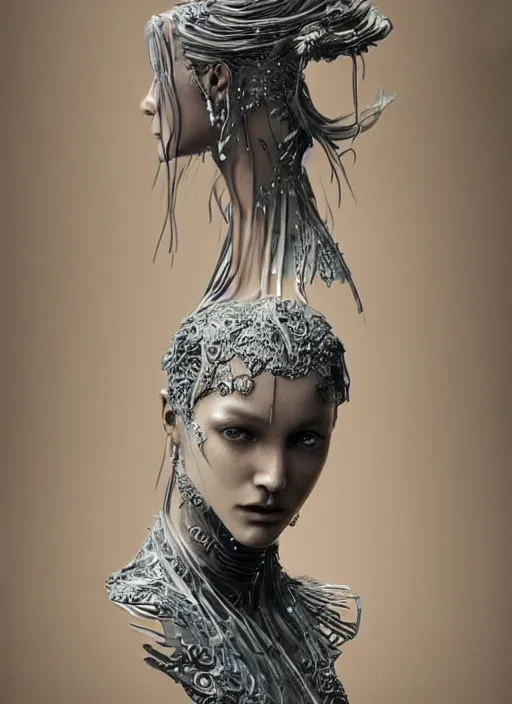 Prompt: sculpture made of water, portrait, future, shaman, harper's bazaar, vogue, magazine, insanely detailed and intricate, concept art, ornate, luxury, elite, elegant, trending on artstation, by ruan jia, by Kenneth Willardt, by ross tran, by WLOP, by Andrei Riabovitchev,