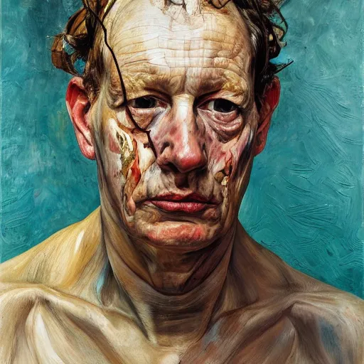 Prompt: high quality high detail painting by lucian freud and jenny saville, hd, loose, turquoise