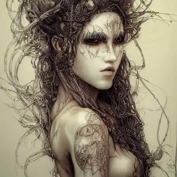 Prompt: a highly detailed portrait in the style of james jean and in the style of luis royo.