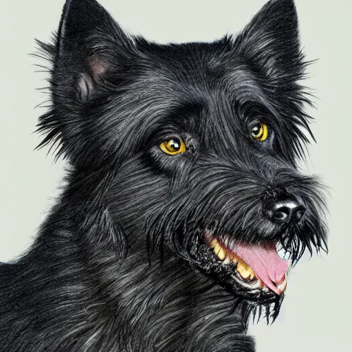 Image similar to highly detailed drawing of a black wolfhound, ferocious, ultra realistic