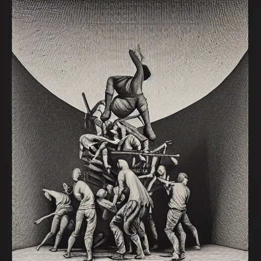 Image similar to lithography on paper secret layer dungeon conceptual figurative post - morden monumental dynamic portrait by goya and escher and hogarth, illusion surreal art, highly conceptual figurative art, intricate detailed illustration, controversial poster art, polish poster art, geometrical drawings, no blur