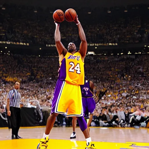 Prompt: a realism of Kobe Bryant shooting on the basketball court in the 2010 Finals