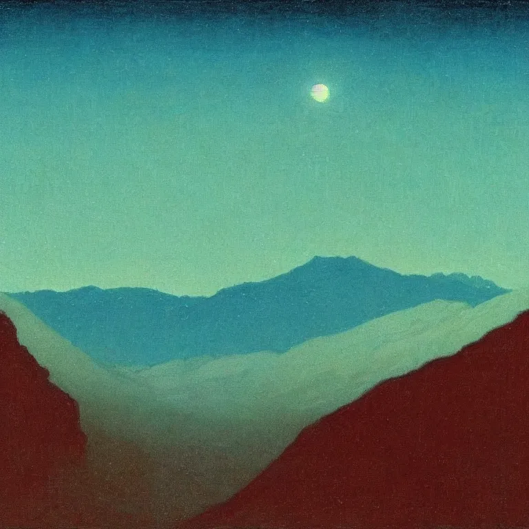 Image similar to caucaus mountains at night, arkhip kuindzhi painting, teal palette, dead sea scrolls