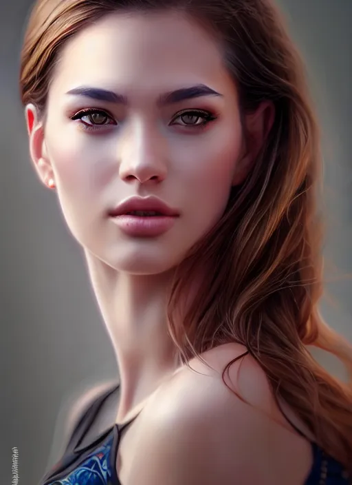 Image similar to photo of a gorgeous young woman in the style of stefan kostic, realistic, sharp focus, 8k high definition, insanely detailed, intricate, elegant, art by stanley lau and artgerm