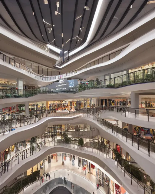 Image similar to a beautiful 3d renderings of shopping mall, architecture by Benoy in China. Architectural photography, 14mm, cinematic photography, high resolution 4k, cg architects, vray