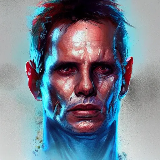 Image similar to portrait of superhero by greg rutkowski, michael biehn wearing a blue, black and red kevlar gear, highly detailed portrait, digital painting, artstation, concept art, smooth, sharp foccus ilustration, artstation hq