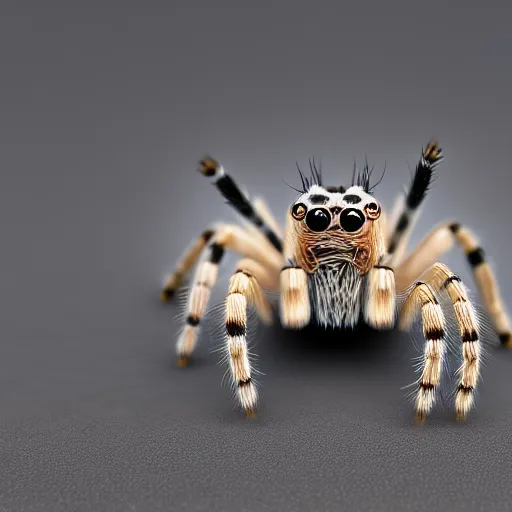 Image similar to A jumping spider wearing a cute little hat, 4k, 8k, unrealengine, HDR