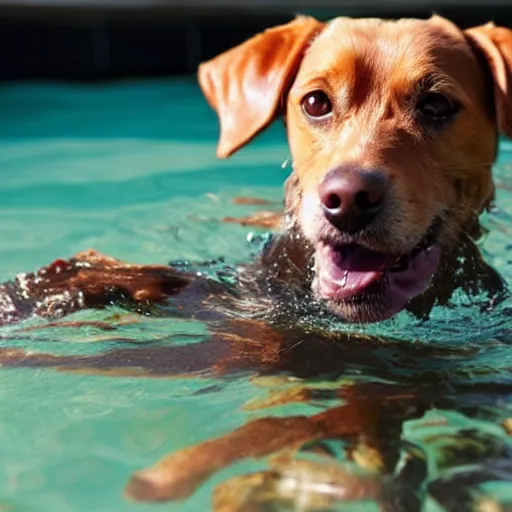 Prompt: photo of dog swimming in chocolate pudding