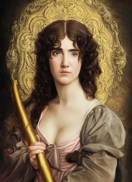 Image similar to portrait of Jennifer Connelly with long hair in baroque art, anime inspired, High Res 8K, hyperdetailed