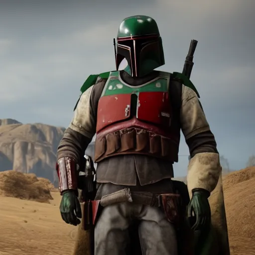 Image similar to Film still of Boba Fett, from Red Dead Redemption 2 (2018 video game)