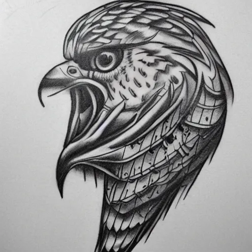 Prompt: tattoo sample on paper stencil. pencil sketch, hawk