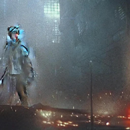 Image similar to a film still of godzilla in blade runner