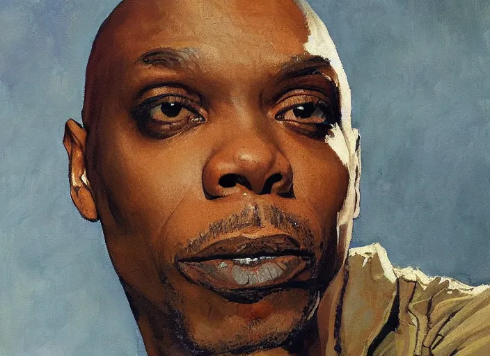 Prompt: a highly detailed beautiful portrait of dave chappelle smoking weed by gregory manchess, james gurney, james jean