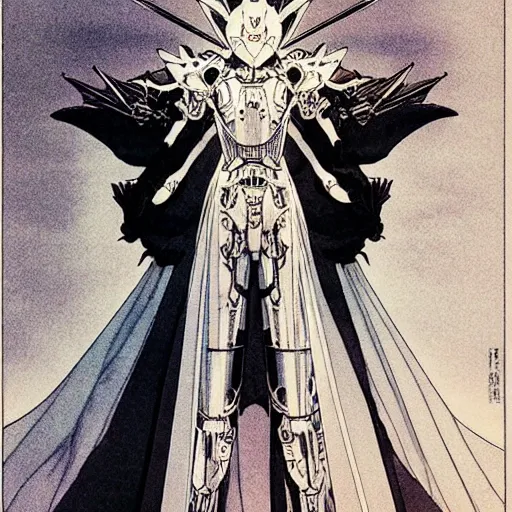 Image similar to prompt : black and white portrait soft light painted by takato yamamoto, tiara mecha attributes and armor, inspired by ghost in shell anime, smooth face feature, intricate oil painting, high detail, sharp high detail, manga and anime 1 9 8 0