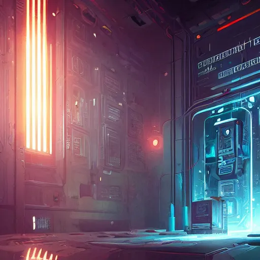 Image similar to a top secret vault, detailed digital illustration by greg rutkowski, cyberpunk, android netrunner