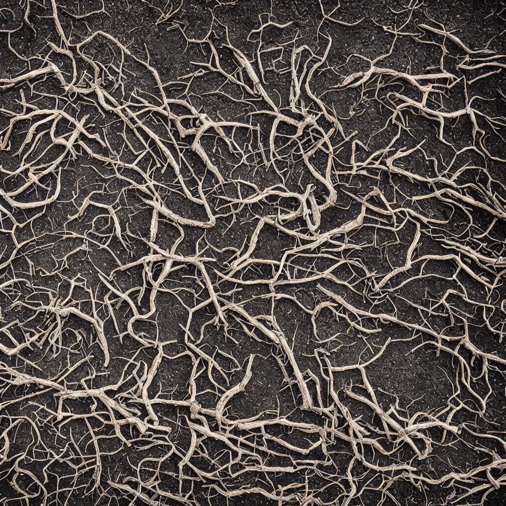 Image similar to a dry and dead forest in oil spill, coal, dust, wind, advertising photography