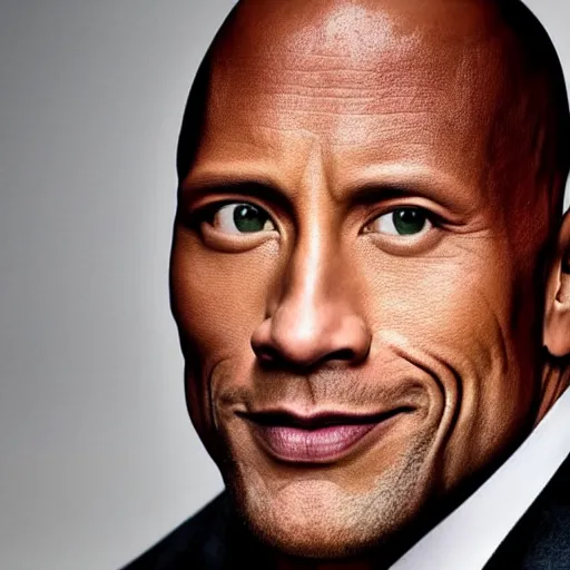 Prompt: Dwayne Johnson doing his eyebrow face towards the camera