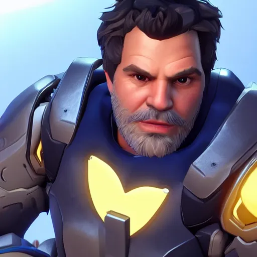 Prompt: Mark Ruffalo as a character in the game Overwatch, detailed face, action shot