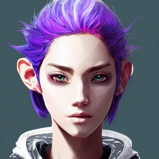 Prompt: a pale skinny young girl with purple hair, the hime cut, 1 8, in a black hoodie, and a cat, apex legends character, digital illustration portrait design, by android jones and greg rutkowski, retrowave color scheme, detailed, cinematic lighting, wide angle action dynamic portrait