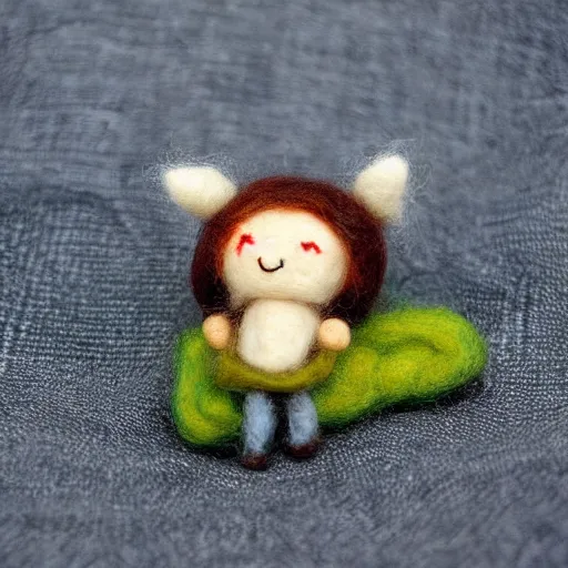 Prompt: a chibi needle felted link, needle felting art.