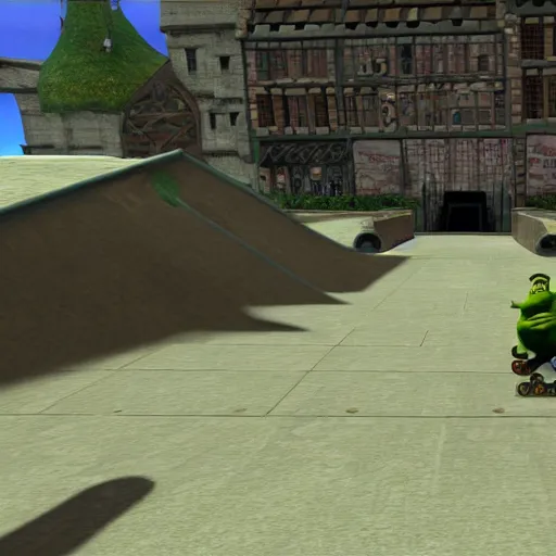 Image similar to shrek in tony hawk pro skater 2, screenshot