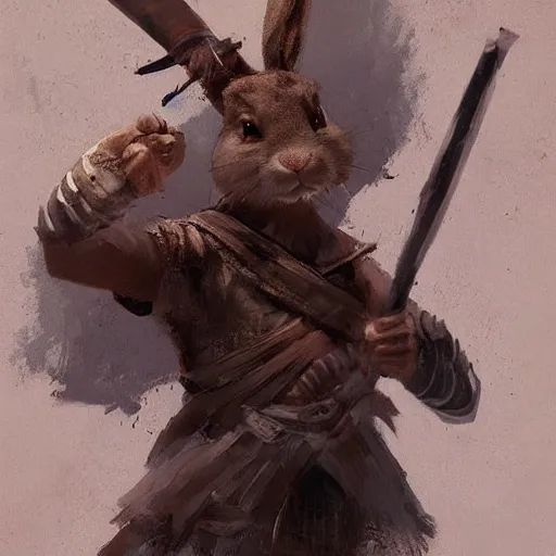 Image similar to anthropomorphic rabbit ancient warrior - swordsman, brush strokes, oil painting, greg rutkowski