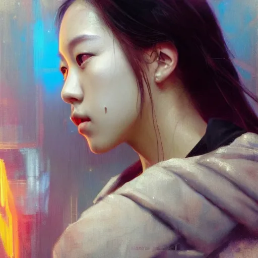 Image similar to jisoo of blackpink, hyperrealistic portrait, bladerunner street, art of elysium by jeremy mann and alphonse mucha, fantasy art, photo realistic, dynamic lighting, artstation, poster, volumetric lighting, very detailed face, 8 k, award winning