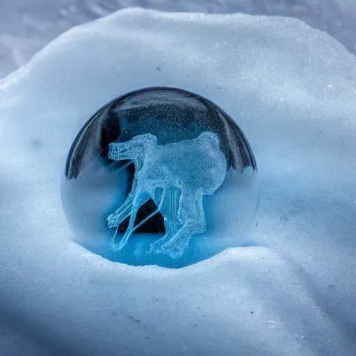 Image similar to A creature refracted through a slightly transparent frosted icesheet