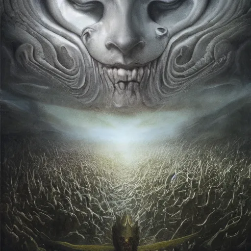 Image similar to the mask of kether, realm of purity, singularity, whiteness | highly detailed matte painting, hyperrealistic, very intrincate | cinematic lighting, award - winning | by rachel ruysch, giger, beksinski and bocklin | by austin osman spare and william blake, trending on artstation, cgsociety, official art, octane.