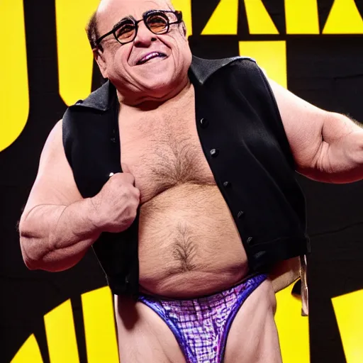 Image similar to Danny DeVito as a WWE Superstar, full body, 8k, historical, realistic, detailed