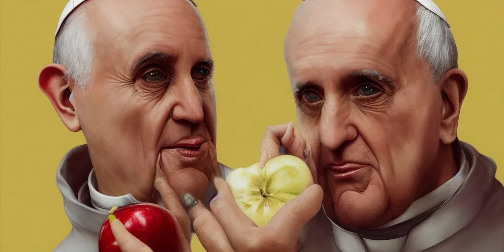 Prompt: The Pope eating an apple, hyperdetailed, artstation, cgsociety, 8k