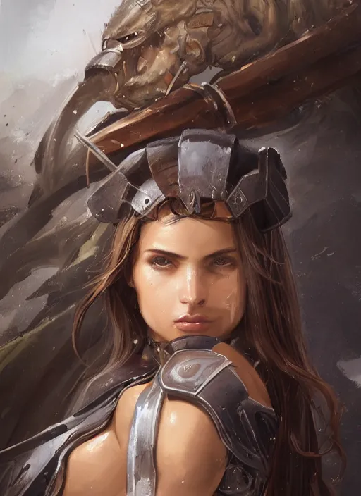 Image similar to a professionally painted portrait of an attractive young girl, partially clothed in battle armor, olive skin, long dark hair, beautiful bone structure, symmetrical facial features, intricate, elegant, heroic pose, digital painting, concept art, smooth, sharp focus, finely detailed, beautifully framed, from Metal Gear, in the style of Artgerm and Greg Rutkowski and William-Adolphe Bouguerea