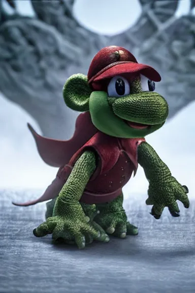 Image similar to very very intricate photorealistic photo of yoshi in an episode of game of thrones, photo is in focus with detailed atmospheric lighting, award - winning details