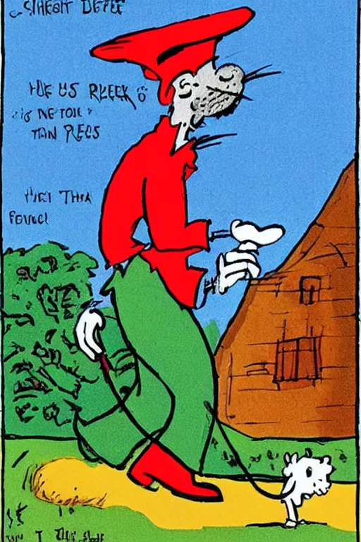 Image similar to a man walking his dog by dr. seuss