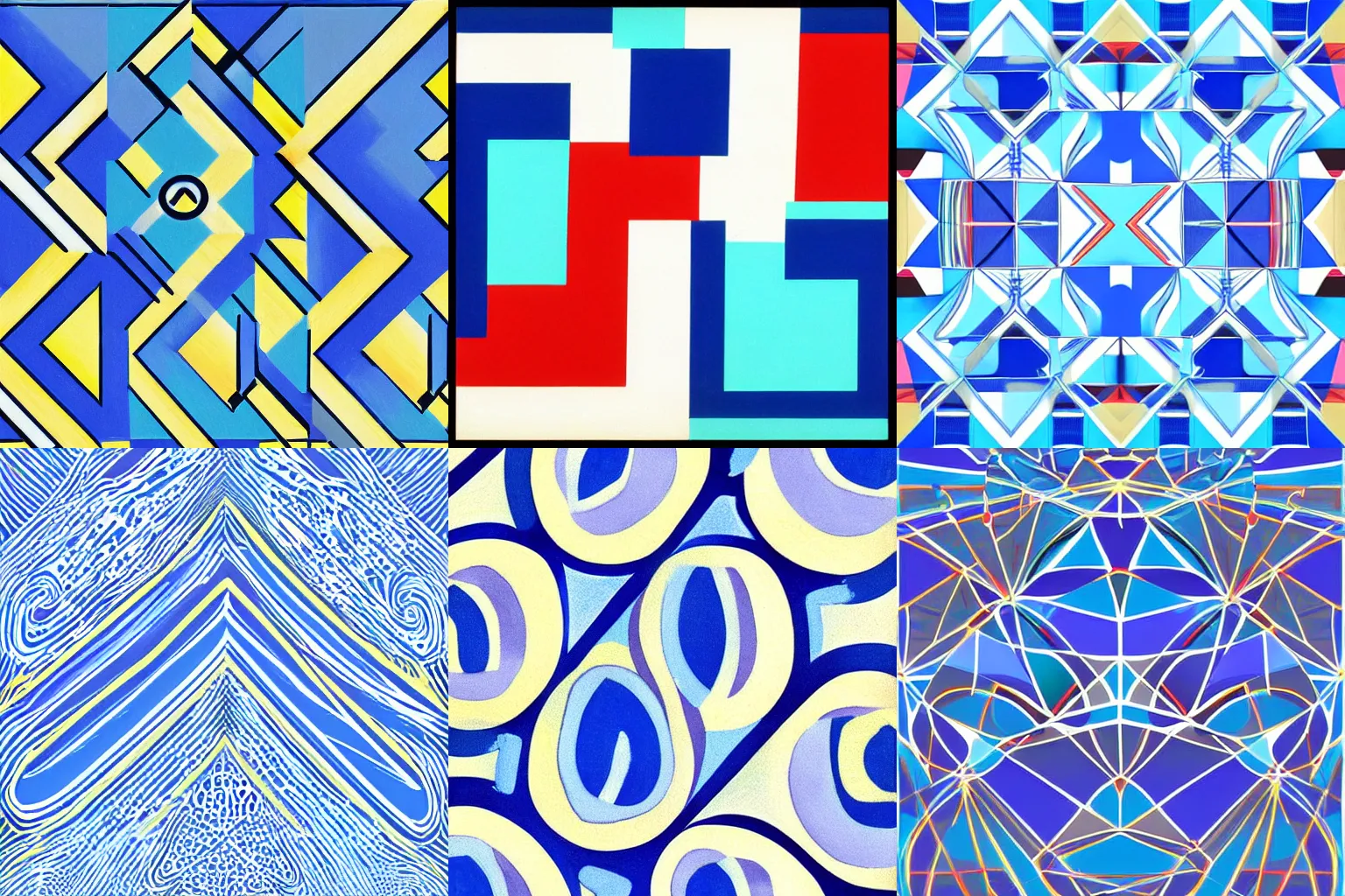 Prompt: a digital painting of a blue and white abstraction with geometric shapes and patterns, digital art, graphic design, artstation, david hockney, 1968