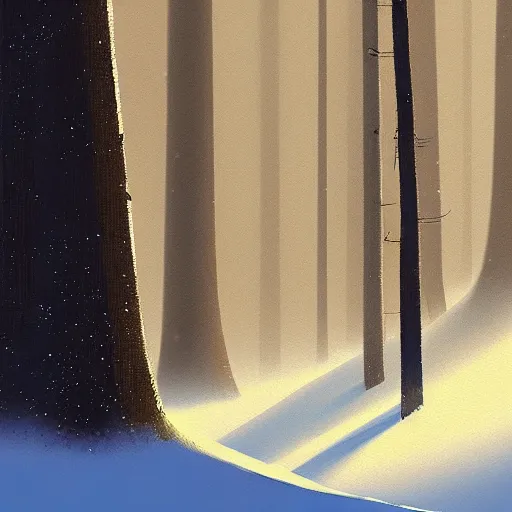 Image similar to Goro Fujita ilustration a forest full of trees with very tall pines in the winter season with snow, painting by Goro Fujita, sharp focus, highly detailed, ArtStation