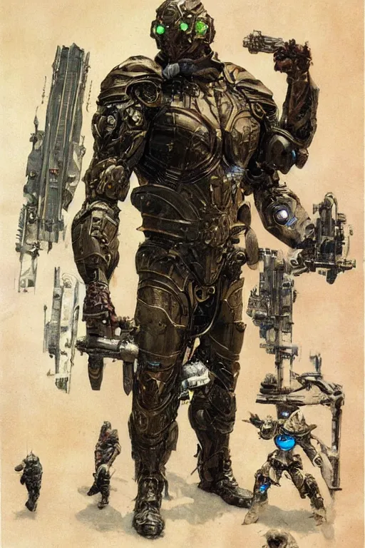 Prompt: portrait of hulking giant dave bautista in futuristic scifi battle armour by norman rockwell